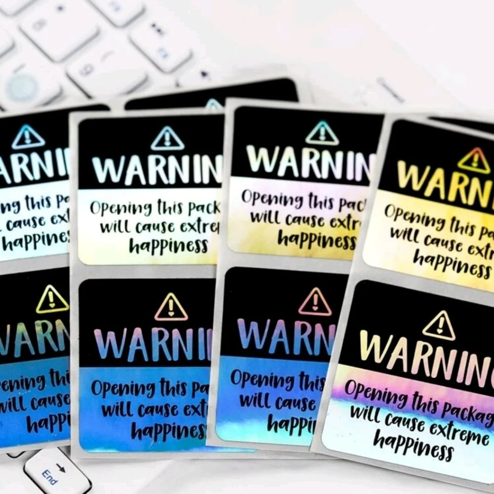 🔹️ 60 Black iridescent Adorable Warning, Extreme Happiness Labels stickers✨️🖤